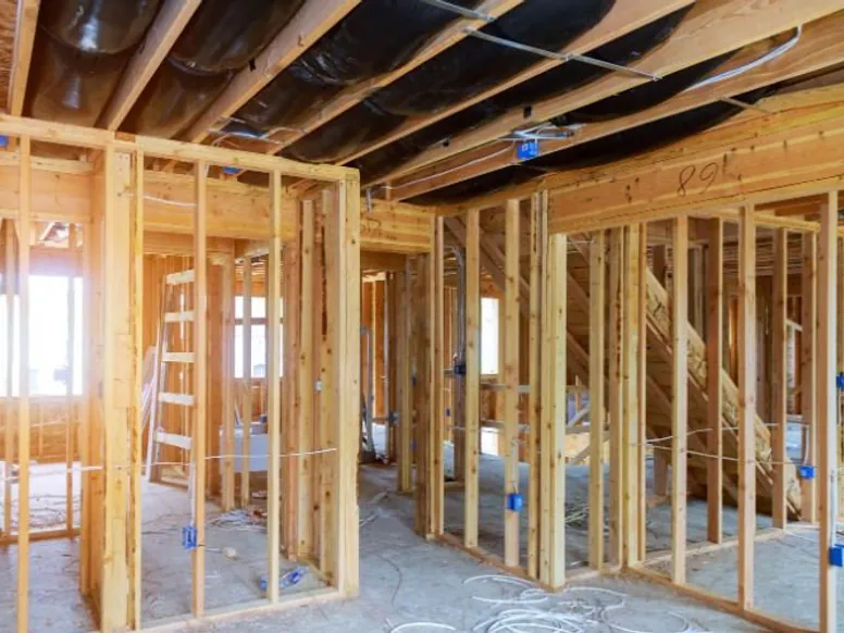 Structural timber framing exposed during a whole-home renovation in Auckland